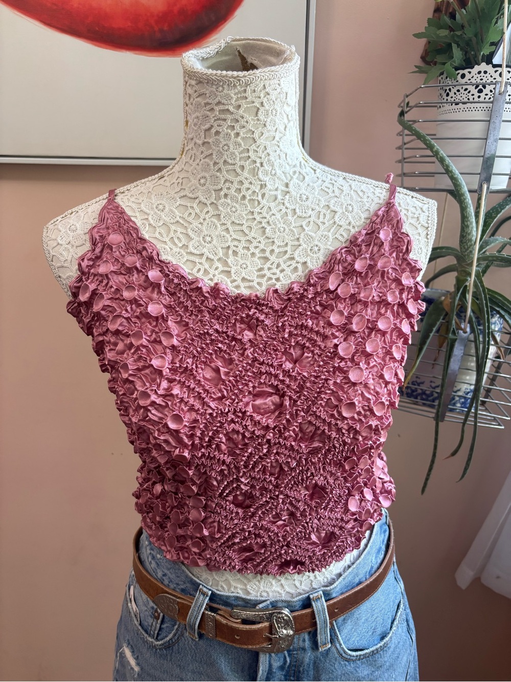 Vintage Rose Pink Textured Floral Camisole